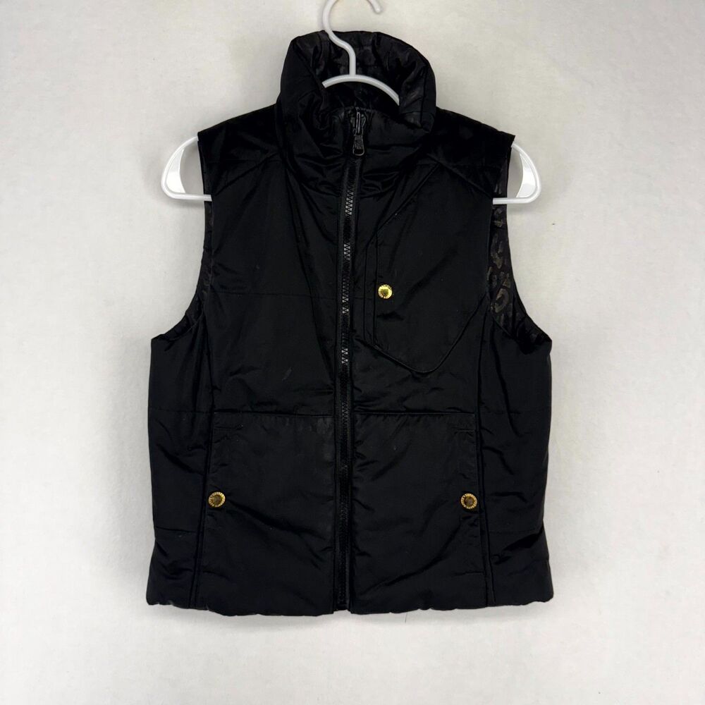 Ralph Lauren Black Puffer Vest Leopard Print Inside Womens Size S